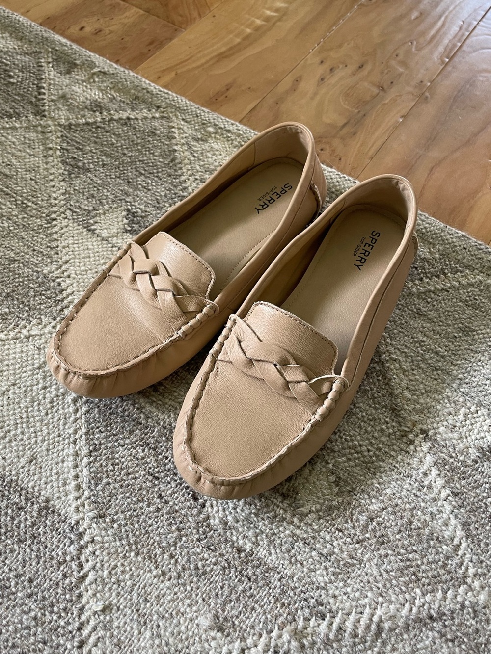 Sperry Women’s Braided Loafer Moccasins in Light Tan Leather